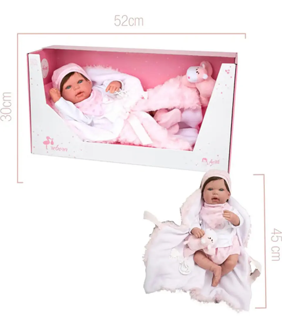 Muñeca Reborn Arias Baby 98085 Realista 45cm Con Manta Y Peluche 8