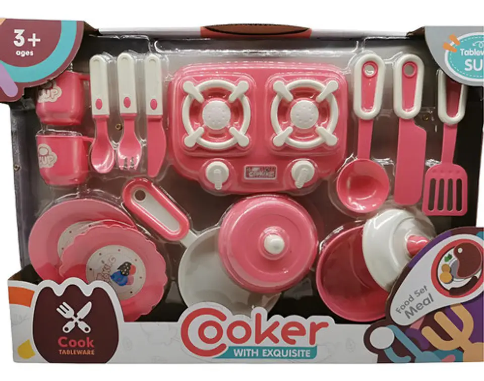 Set Cocina Juguete Niños Rosa Plástico Abs 15 Piezas Tetera Ollas Cooker 1