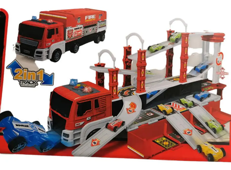Carro Mula Bombero Transformable En Parqueadero 8 Carros 2