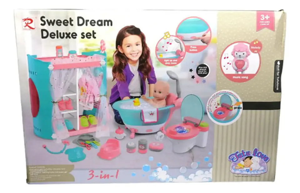 Juguete Bebe Tina Bañera Conjunto Set Tuto Love 3 En 1 99835 Rosa Claro 1