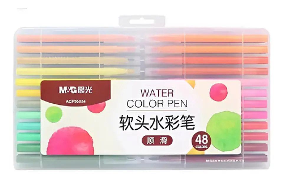 Plumón Pincel Myg Multicolor 48 Colores Tinta Water Estuche Artista 1
