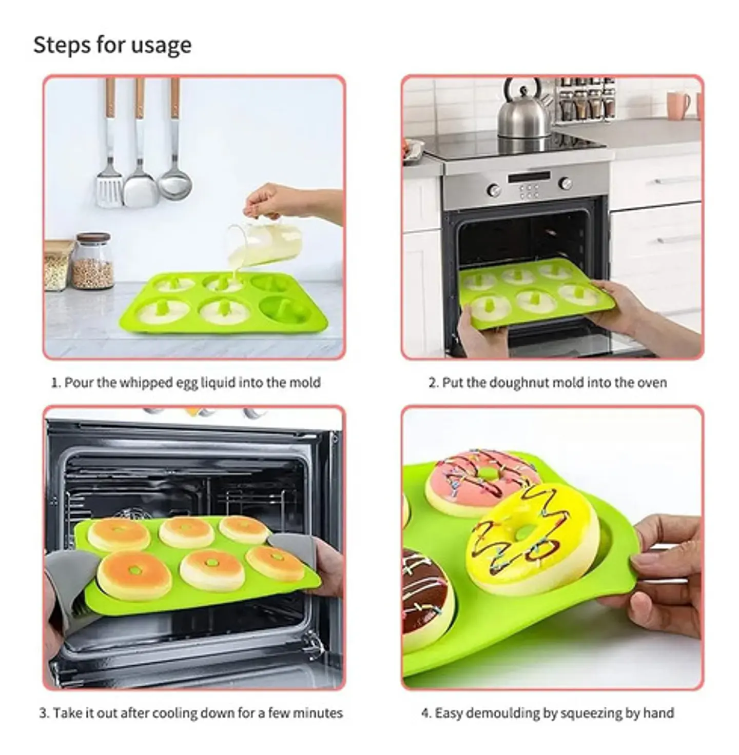 Molde Donas Silicona Cuadrado Rosquilla Galletas Horno 4