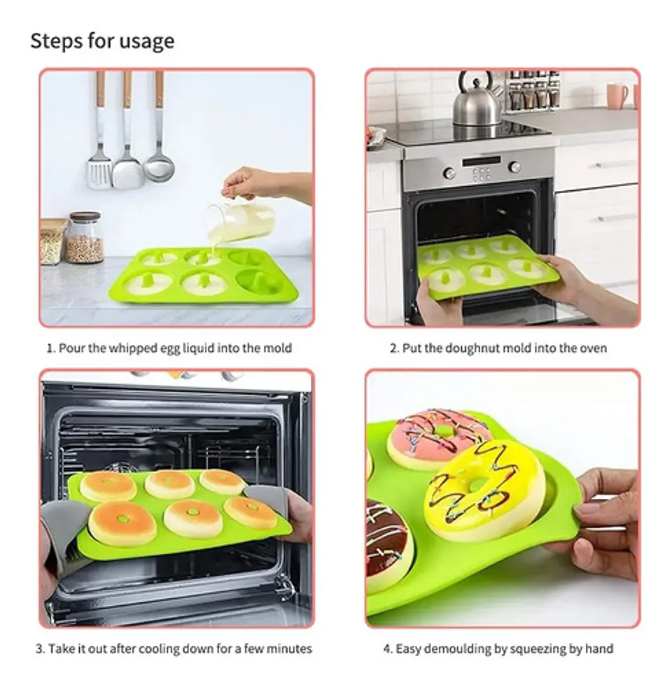 Molde Donas Silicona Cuadrado Rosquilla Galletas Horno 4