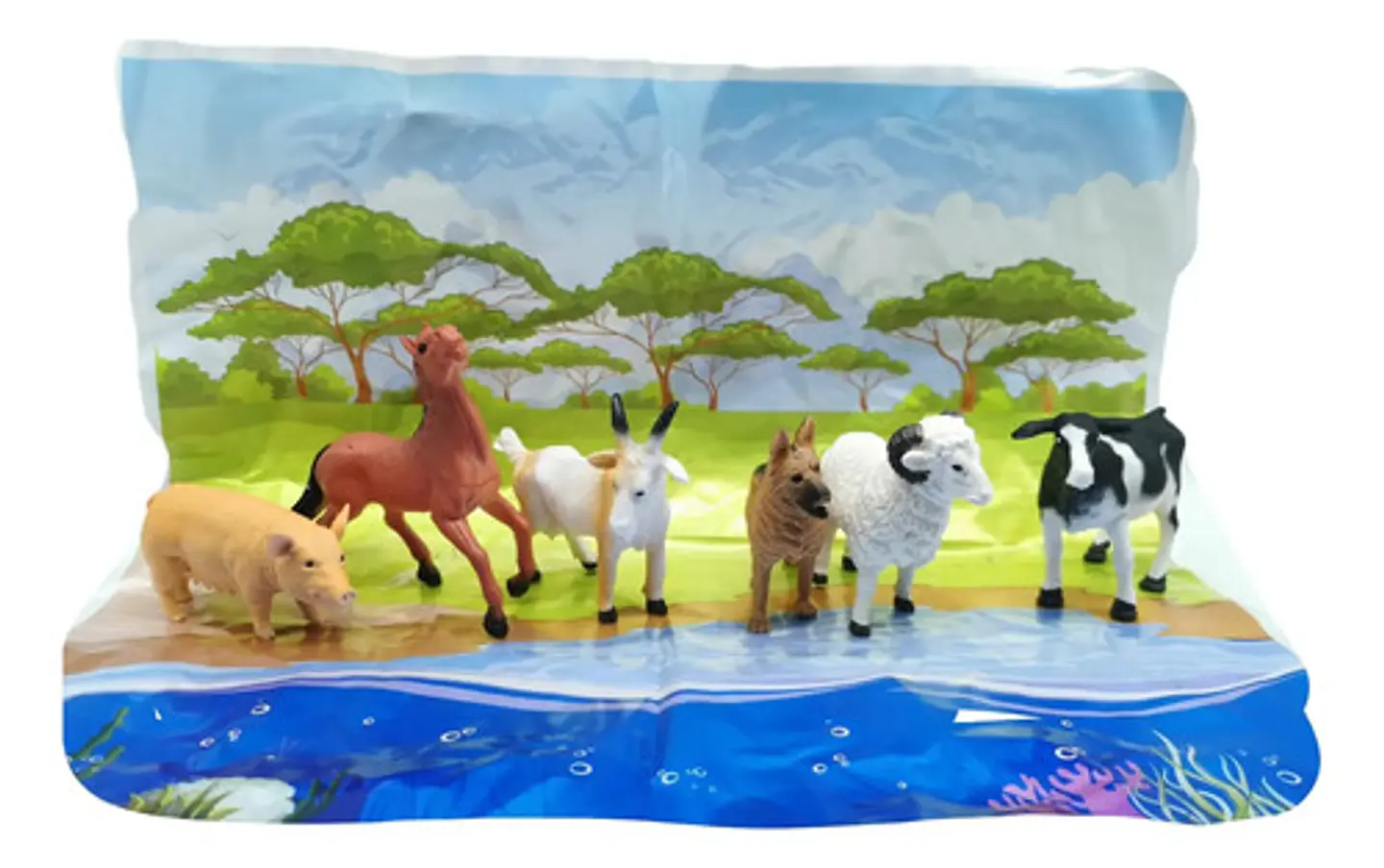 Animales X6 Macizos Fauna Bolsa Caballo Pesebre 1