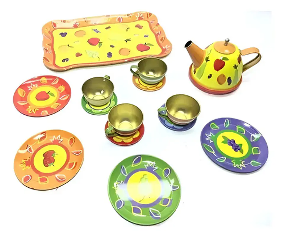 Juego Set De Té Loza Metálico 15 Piezas Juguete Cocina 1