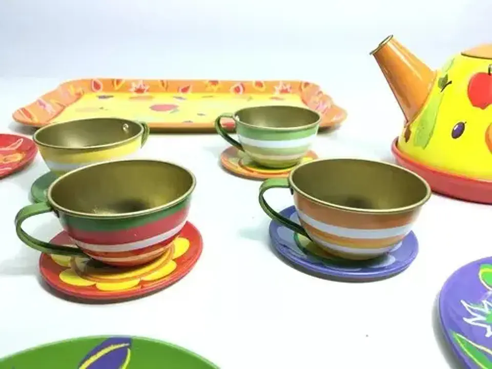 Juego Set De Té Loza Metálico 15 Piezas Juguete Cocina 3