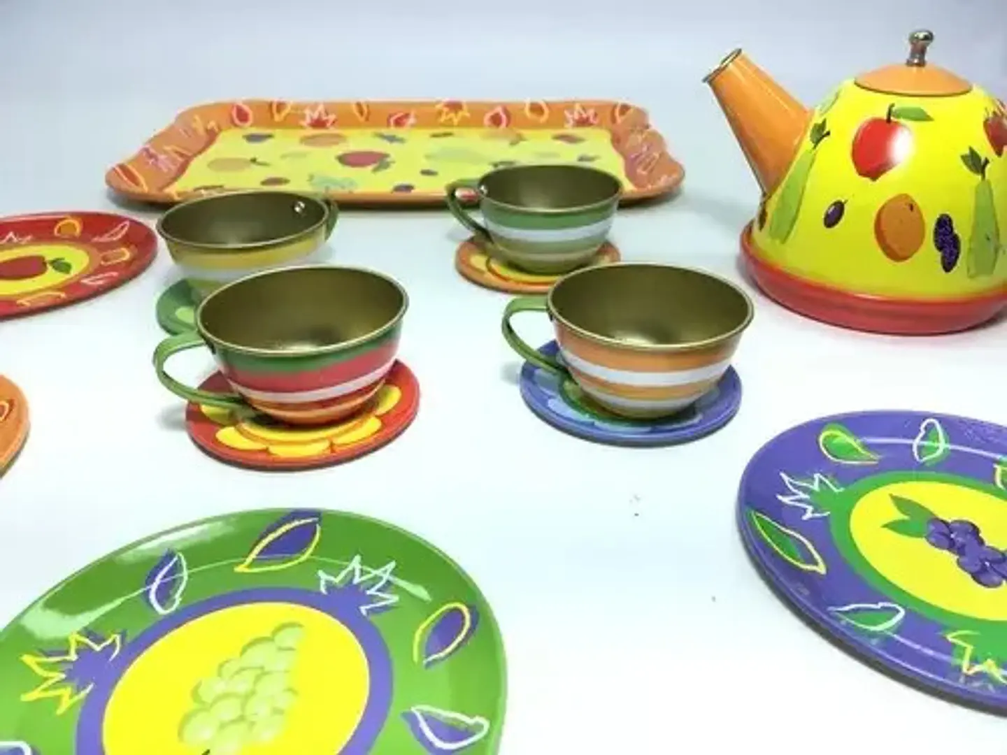 Juego Set De Té Loza Metálico 15 Piezas Juguete Cocina 4
