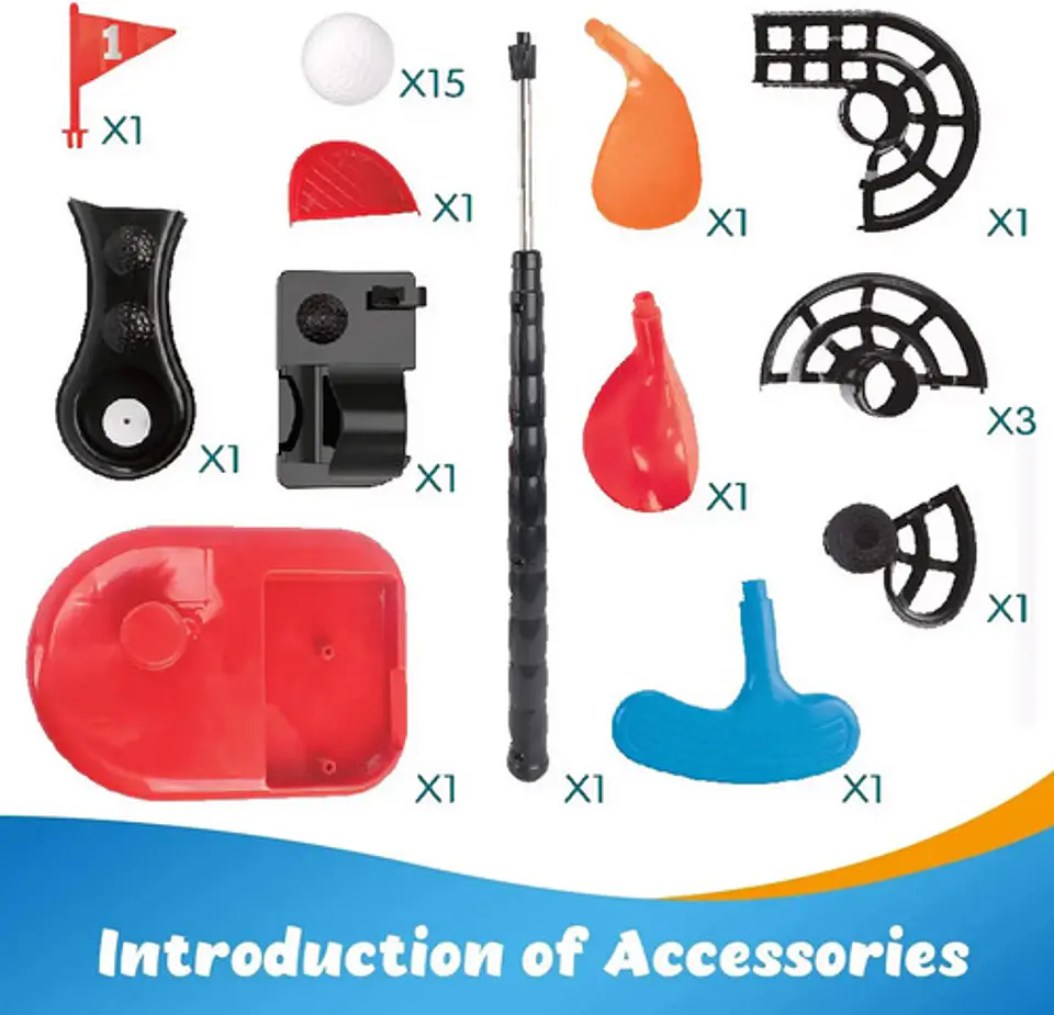 Set Mini Golf Rojo Marca Mini Golf 3 Tipos Cabezales Plástico 3