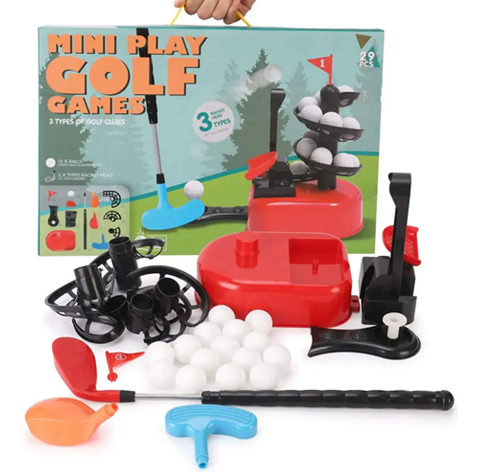 Set Mini Golf Rojo Marca Mini Golf 3 Tipos Cabezales Plástico 4