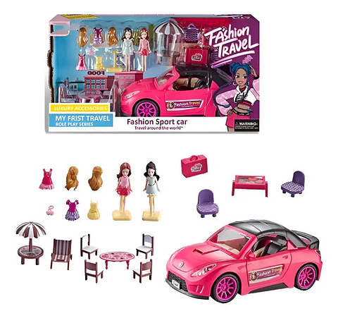 Carro Muñecas Fashion Travel Accesorios Niñas Juguete Color Fucsia