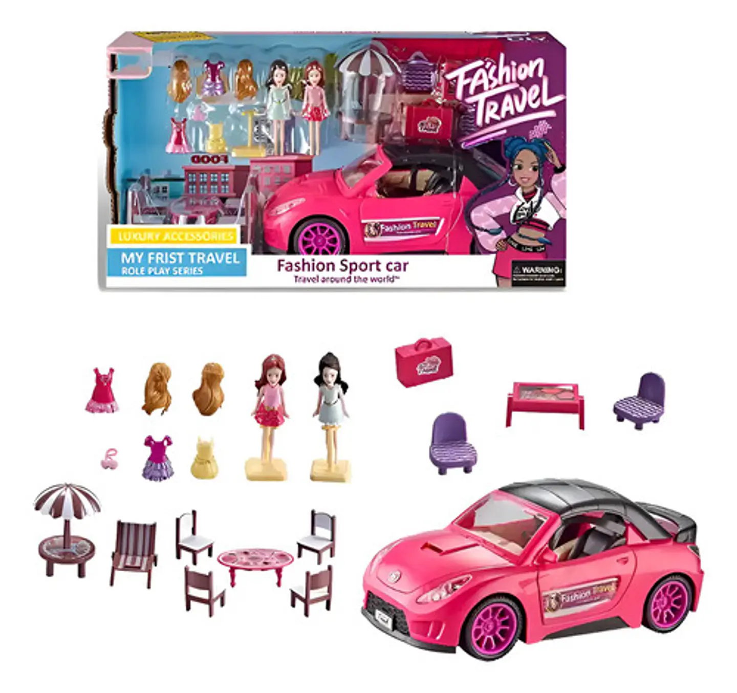 Carro Muñecas Fashion Travel Accesorios Niñas Juguete Color Fucsia 1