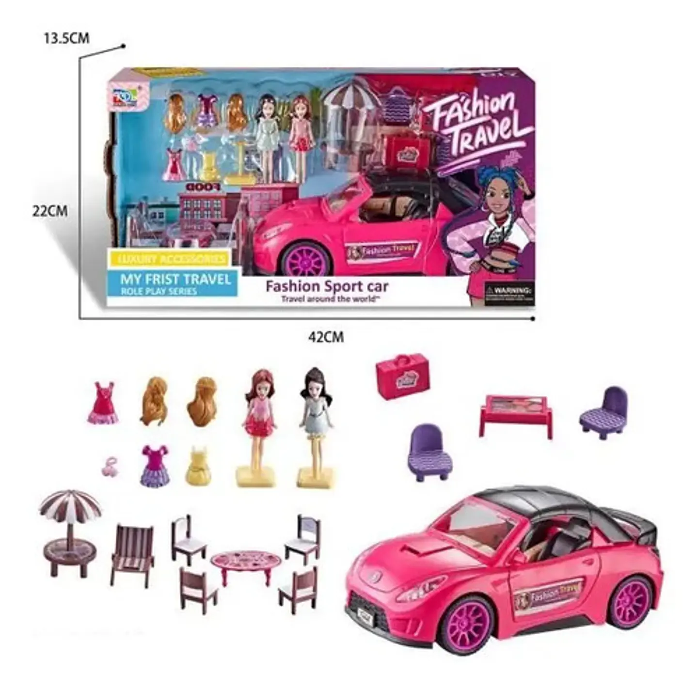 Carro Muñecas Fashion Travel Accesorios Niñas Juguete Color Fucsia 2