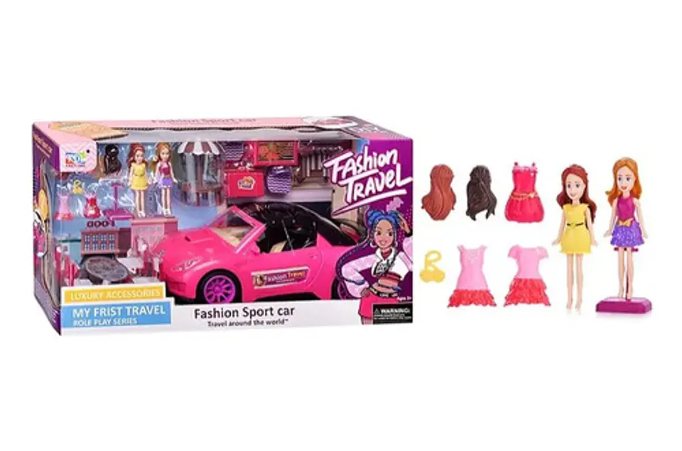 Carro Muñecas Fashion Travel Accesorios Niñas Juguete Color Fucsia 3