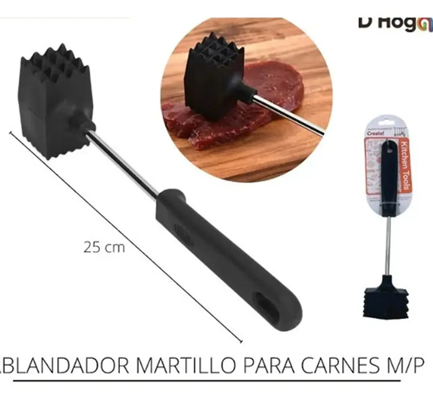 Martillo Ablandador Carne Herramientas Chef Plastico Abs Color Negro 3