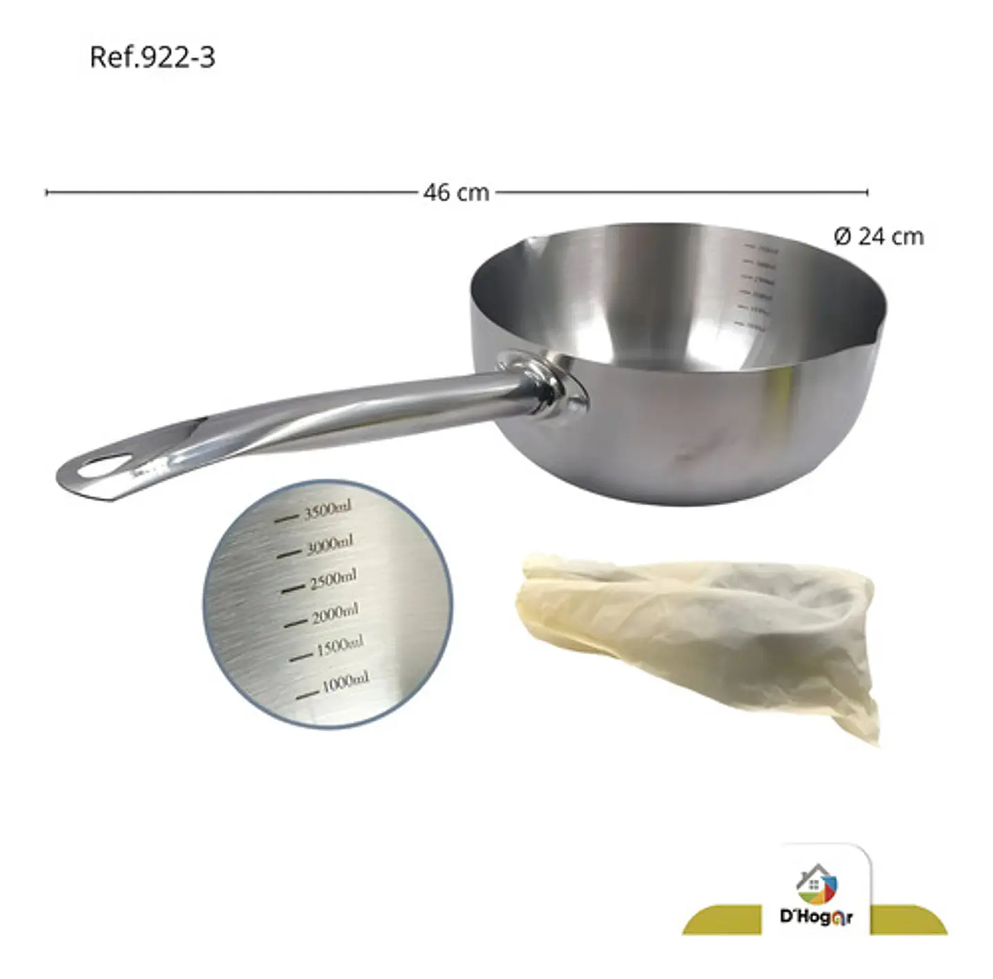 Olla Cacerola 3,5 Lts Leche Comida Acero Inoxidable 922-3 Color Plateado 2