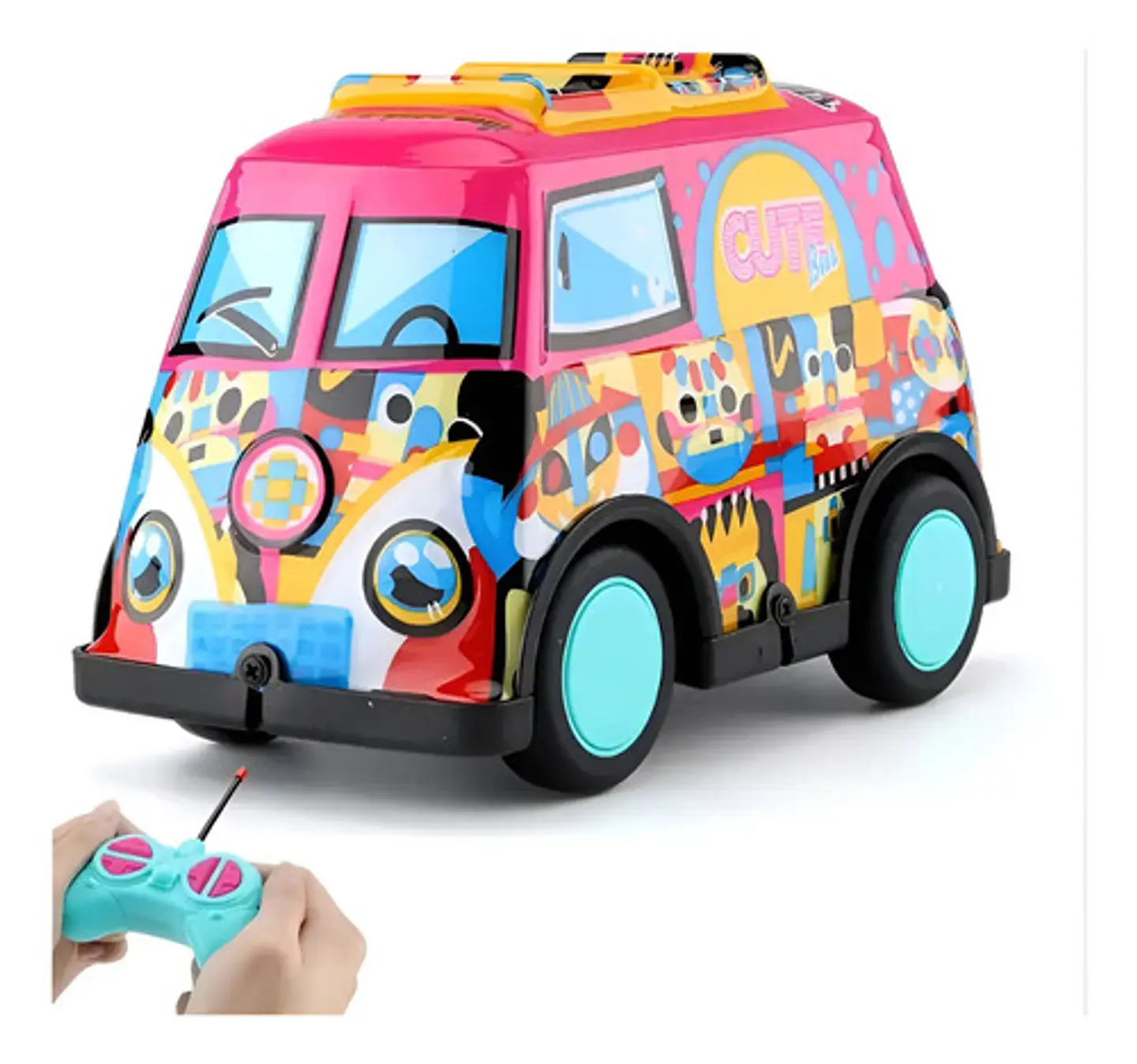 Mini Van A Control Remoto Fucsia De Juguete Con Luces Y Batería Recargable 1