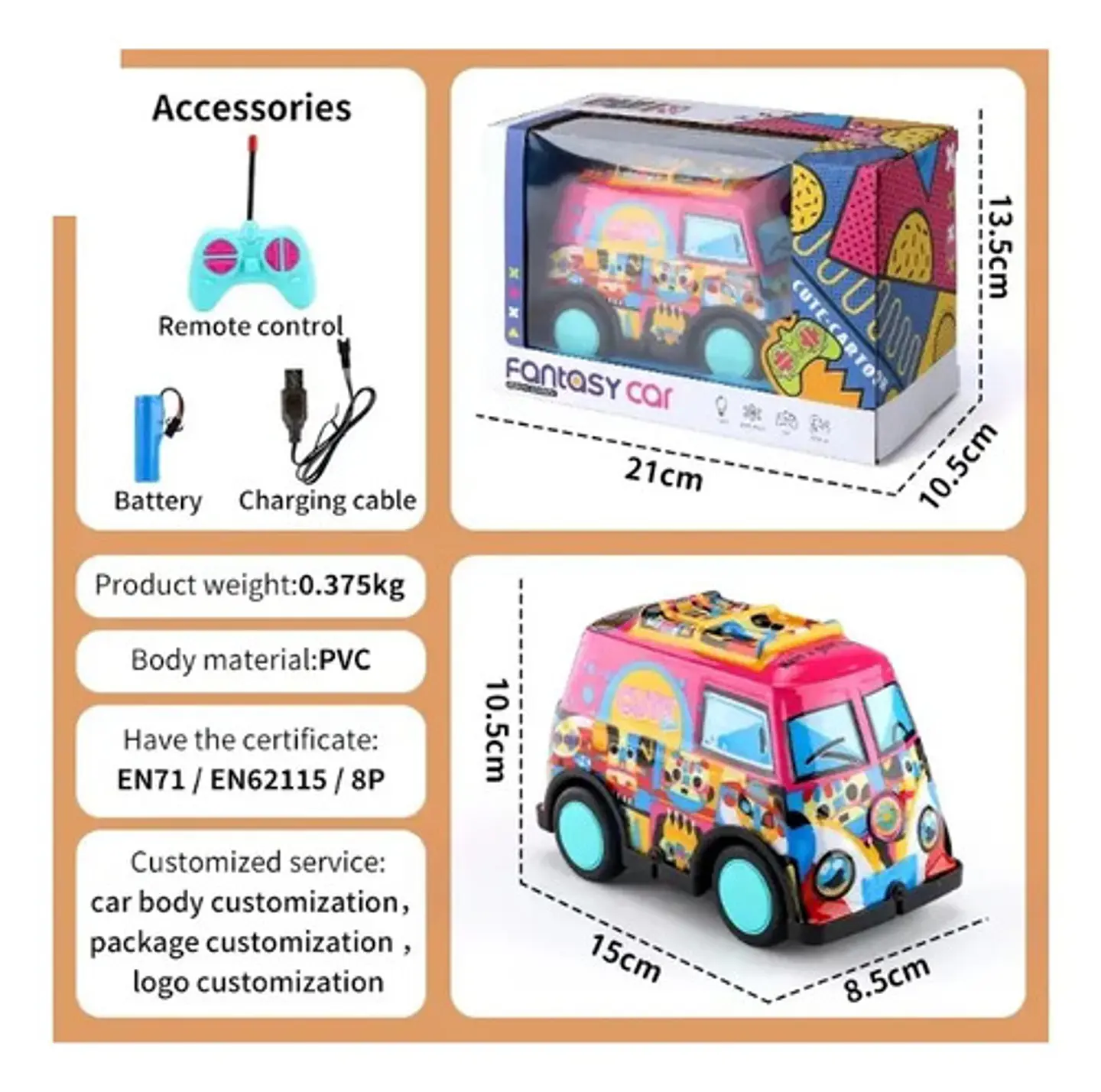 Mini Van A Control Remoto Fucsia De Juguete Con Luces Y Batería Recargable 2