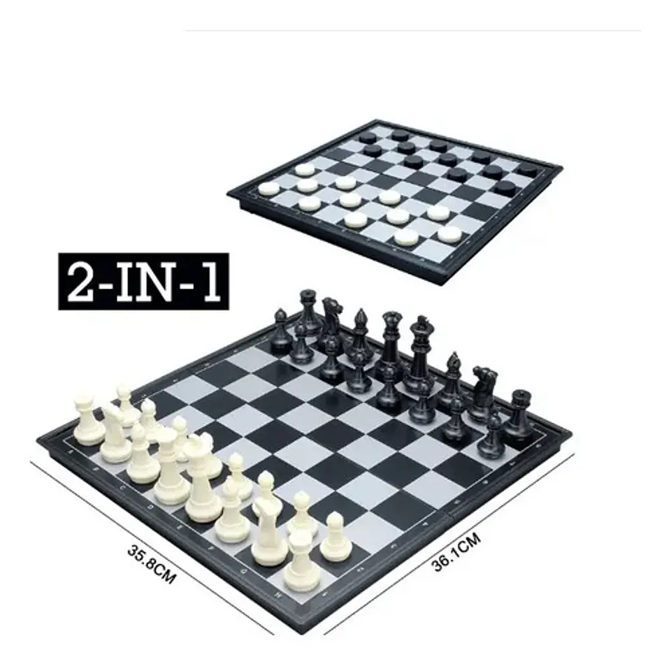 Tablero Ajedrez Damas Magnético Plegable Chess Checkers Set 36cm 3