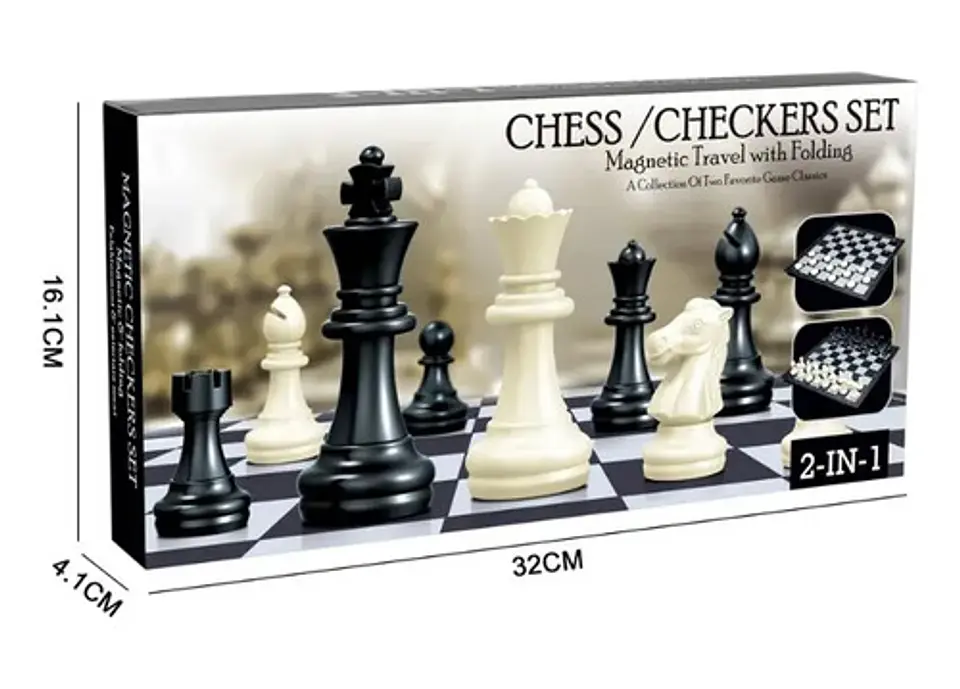 Tablero Ajedrez Damas Magnético Plegable Chess Checkers Set 36cm 4