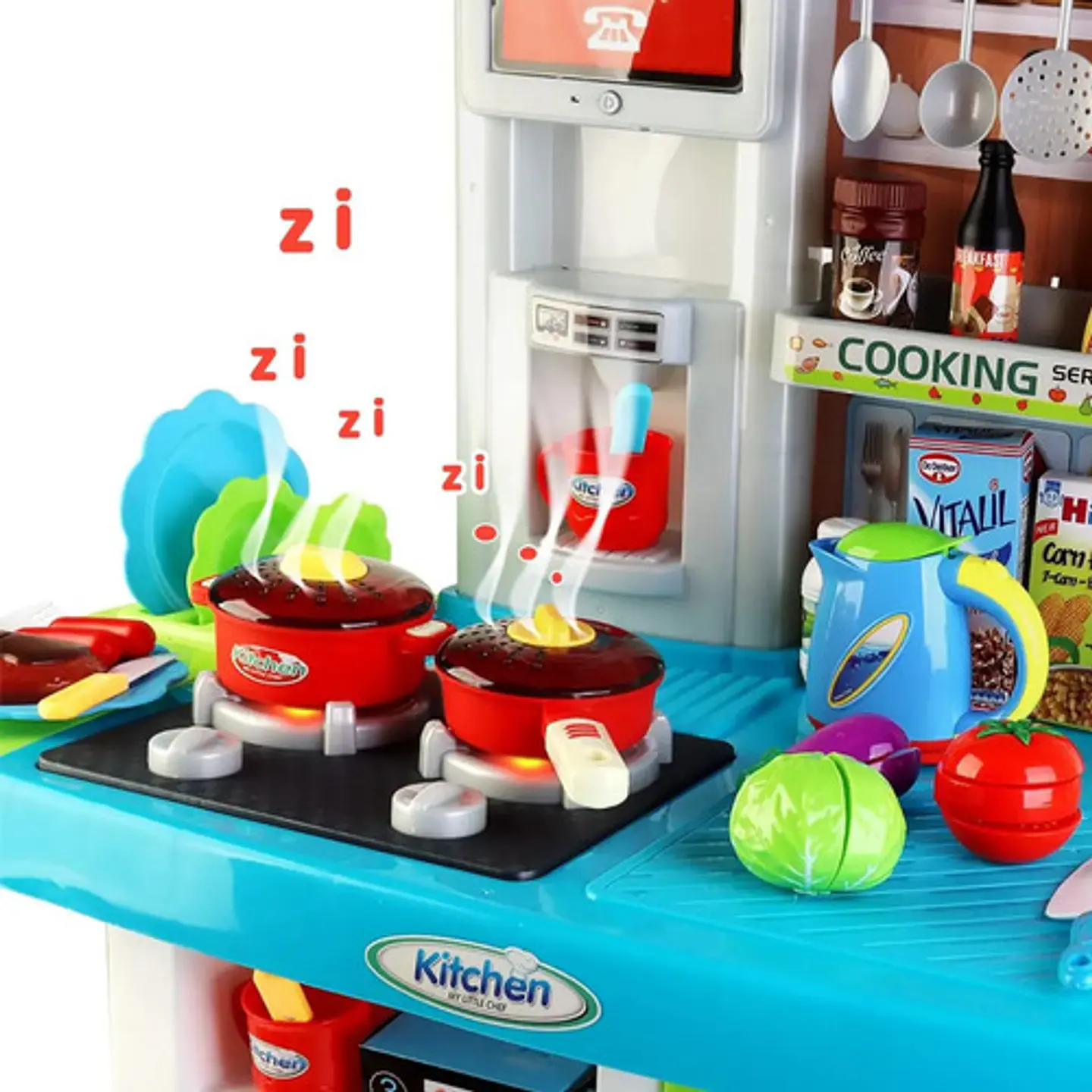 Cocina Juguete Infantil Kitchen My Little Chef Azul 98cm Con Sonidos Y Luz 2