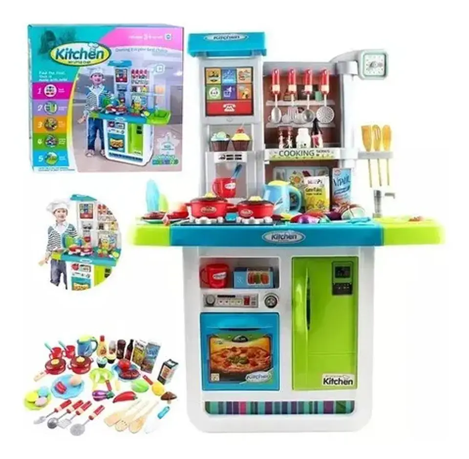 Cocina Juguete Infantil Kitchen My Little Chef Azul 98cm Con Sonidos Y Luz 5