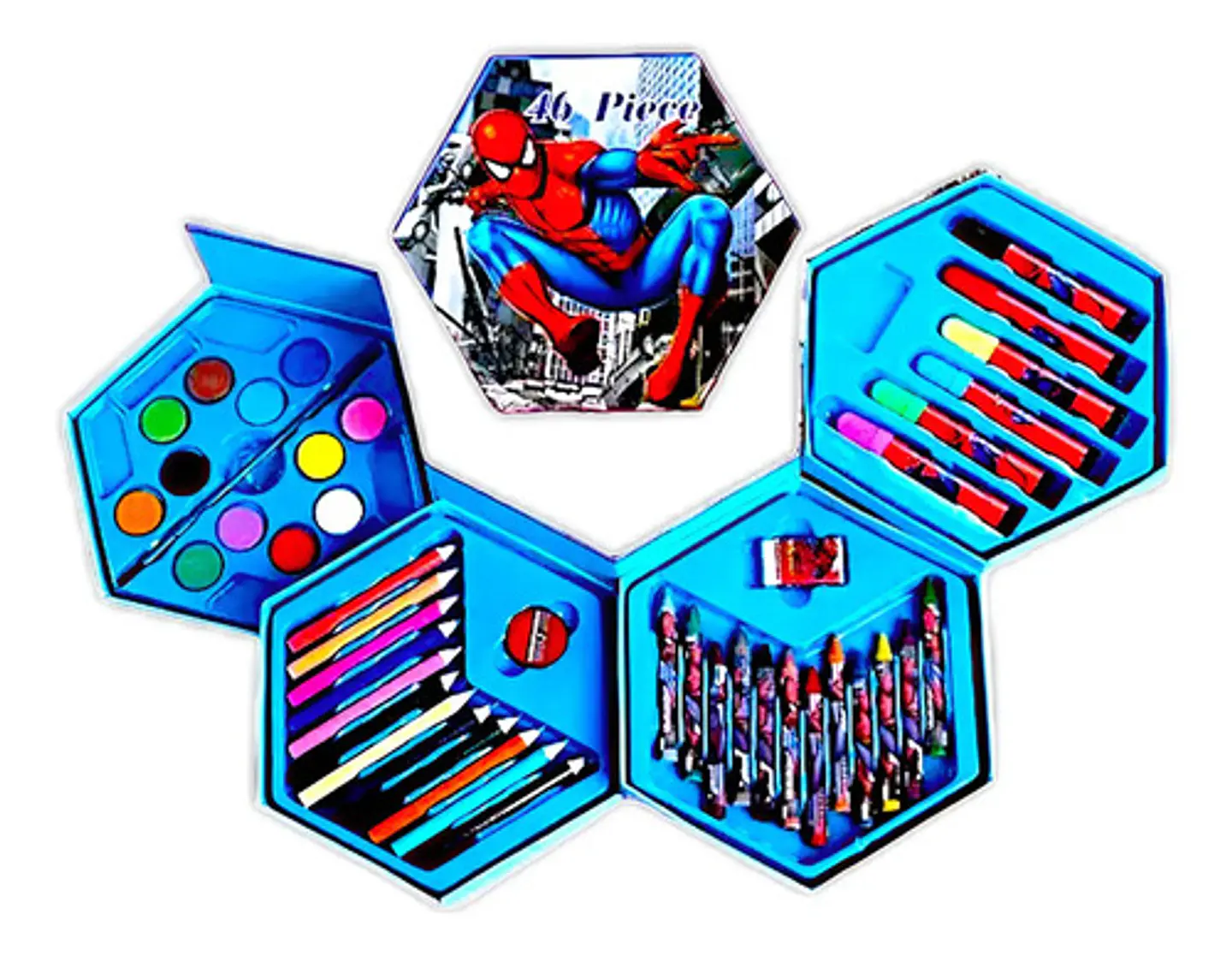Set De Arte Hexagonal Set Pinturas Lápiz Incluye Estuche Modelo Variado Spider 46pcs 1