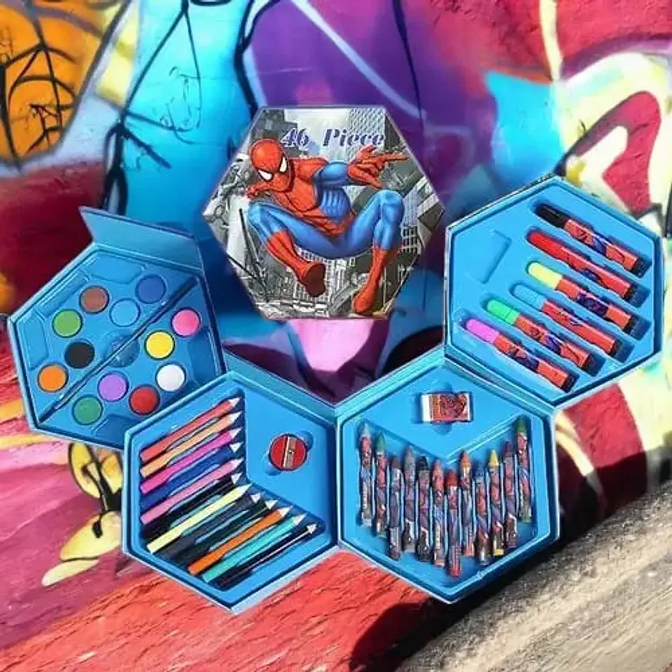 Set De Arte Hexagonal Set Pinturas Lápiz Incluye Estuche Modelo Variado Spider 46pcs 3