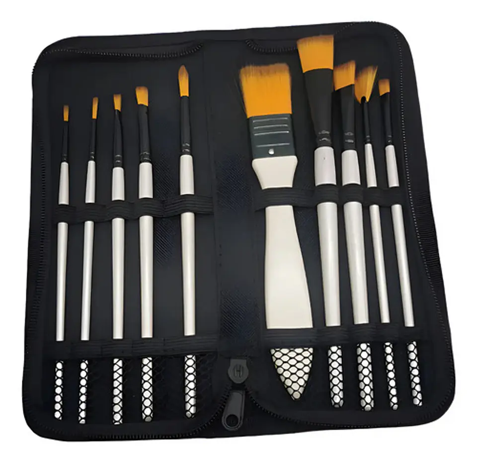 Pinceles Set X 10 Unds Oleo Pintura Acrilico Artista Cerdas Naranja Oscuro 1
