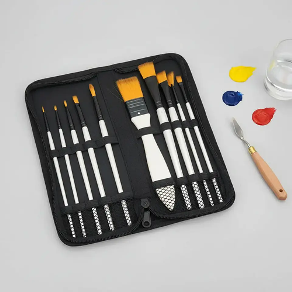 Pinceles Set X 10 Unds Oleo Pintura Acrilico Artista Cerdas Naranja Oscuro 2
