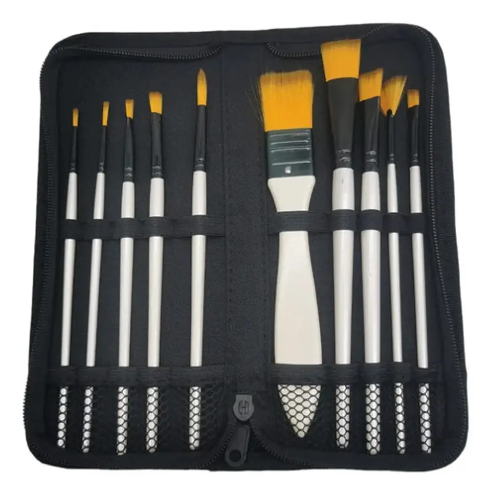Pinceles Set X 10 Unds Oleo Pintura Acrilico Artista Cerdas Naranja Oscuro 3