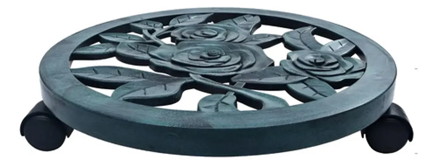 Base Soporte Matero Ruedas Plantas Jardin Plastico Color Verde Oscuro Flores Floreado 2