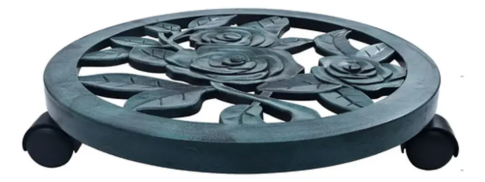 Base Soporte Matero Ruedas Plantas Jardin Plastico Color Verde Oscuro Flores Floreado 2