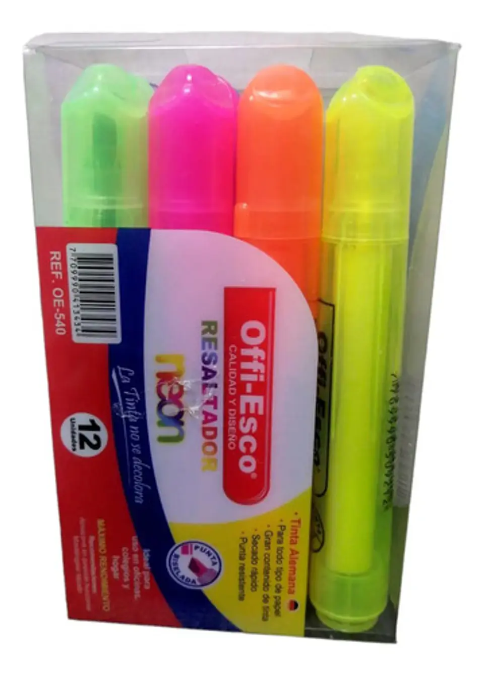 Marcador Resaltador Neon Offi-esco Tinta Alemana Punta Biselada 12un 2