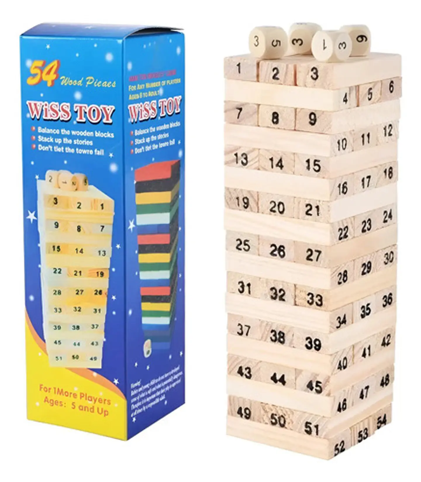 Torre Tipo Jenga Madera 54 Bloques Pequeña Dados Juego Mesa 2