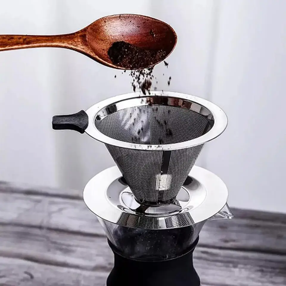 Colador Metodo V60 Café 4 Tazas Acero Inoxidable Filtrado Color Gris Acero 4