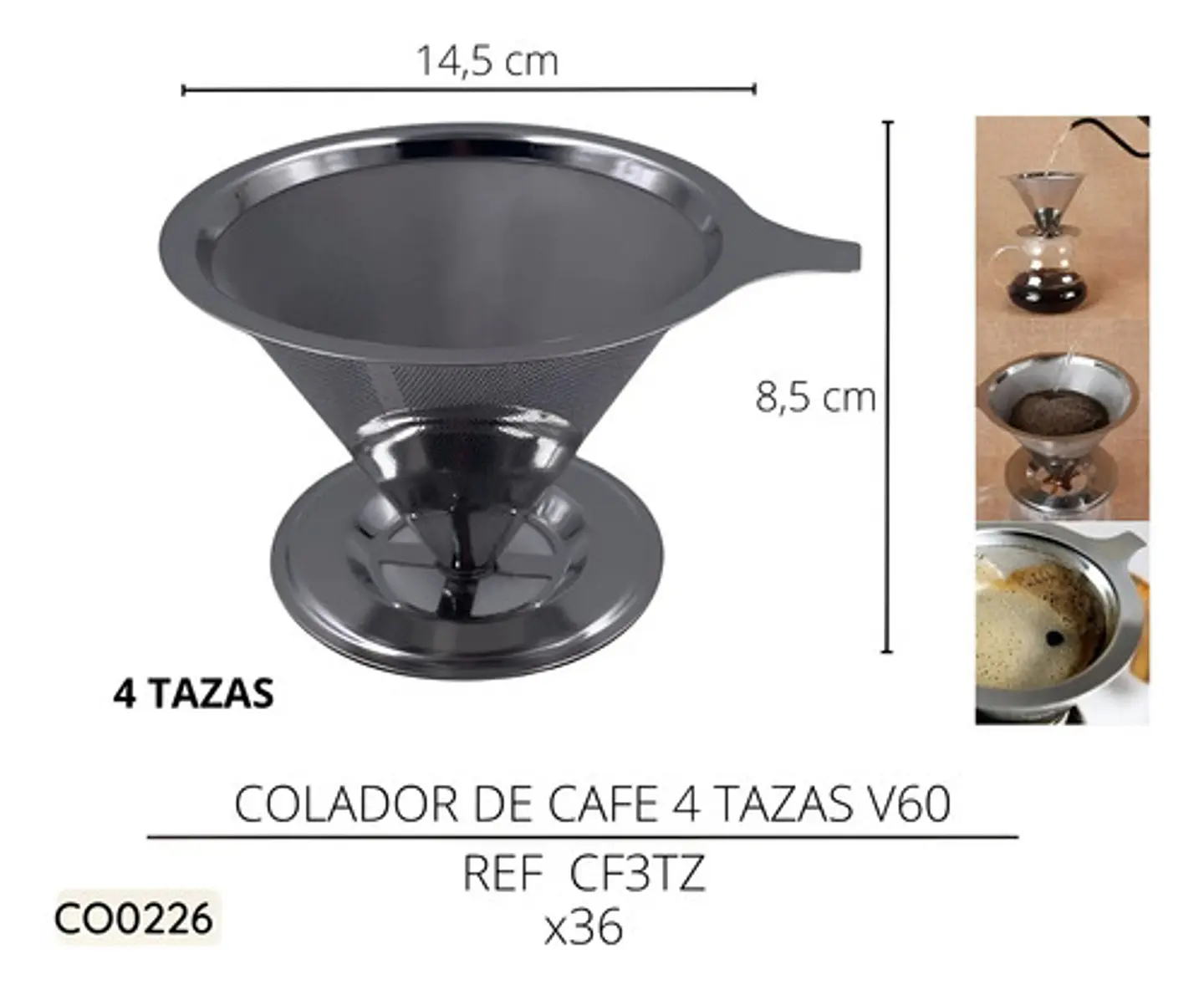 Colador Metodo V60 Café 4 Tazas Acero Inoxidable Filtrado Color Gris Acero 5