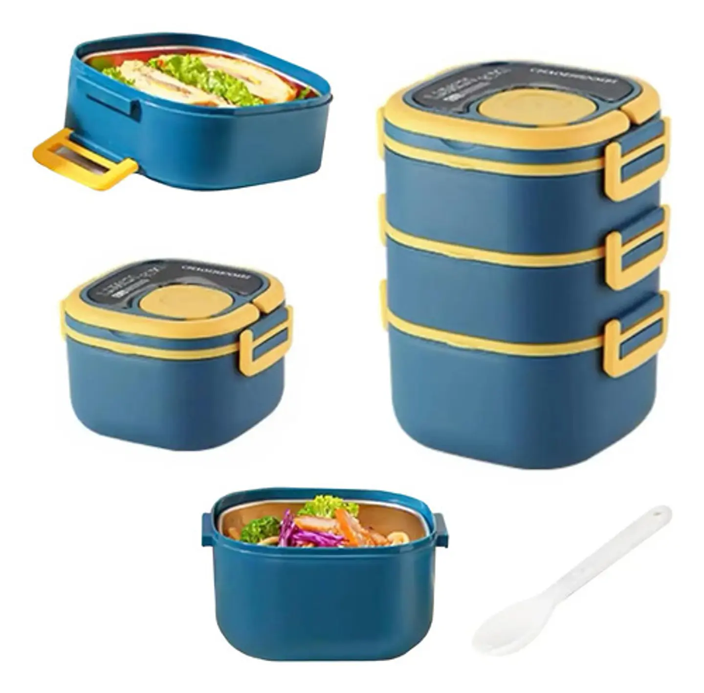 Porta Comida Contenedor Lonchera X 4 Cuchara Coca Almuerzo 12
