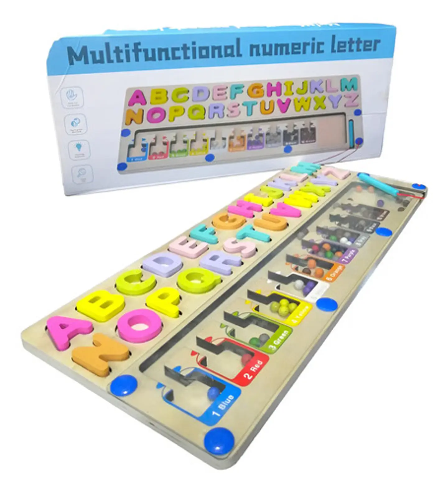 Juego Montessori Puzzle Abecedario Magnético Madera Azul Acero 26 Piezas 1