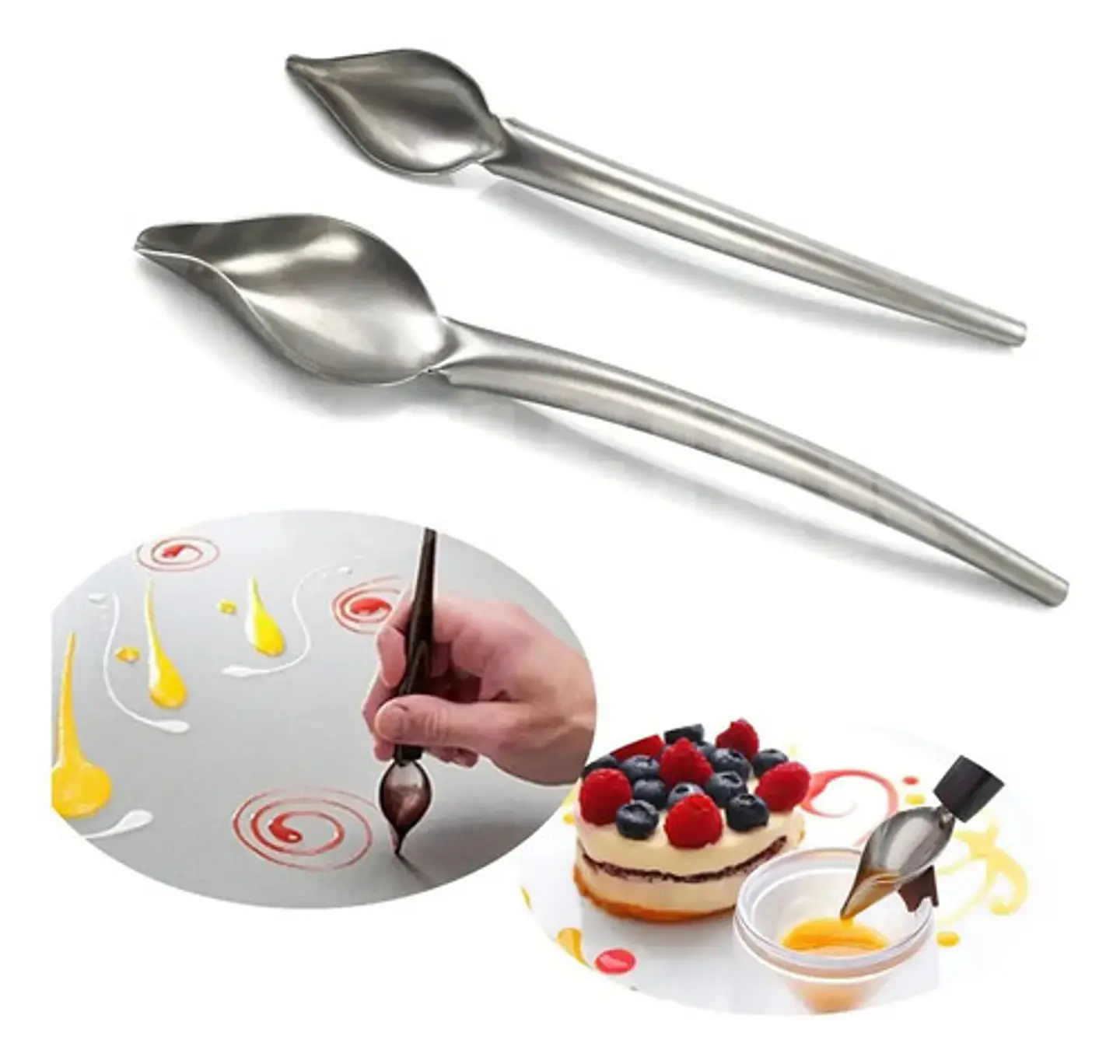 Cuchara Para Decorar Dibujo Salsa Culinario Cocina Arte Chef Mango Gris 22cm 4