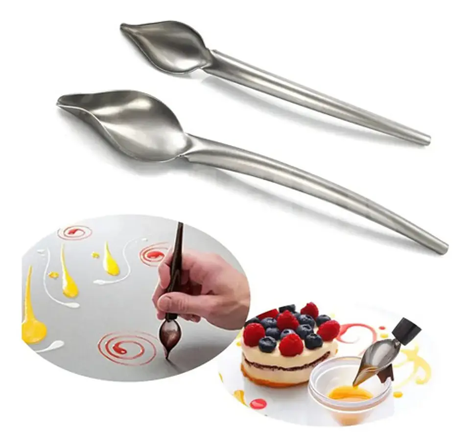 Cuchara Para Decorar Dibujo Salsa Culinario Cocina Arte Chef Mango Gris 22cm 4