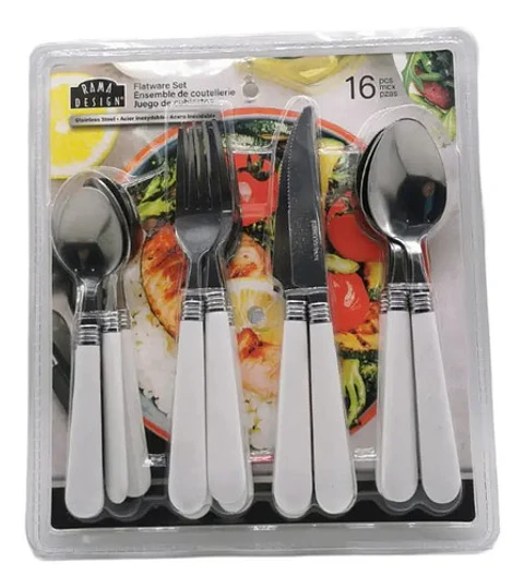 Set Cubiertos Macroutlet Acero Inoxidable 16 Piezas Blanco Lavavajillas