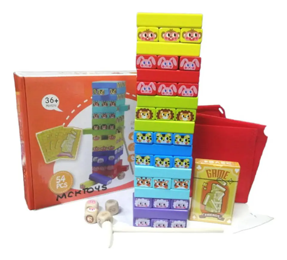 Juego Didáctico Torre Madera Infantil Bloques 54 Pz Dados 4