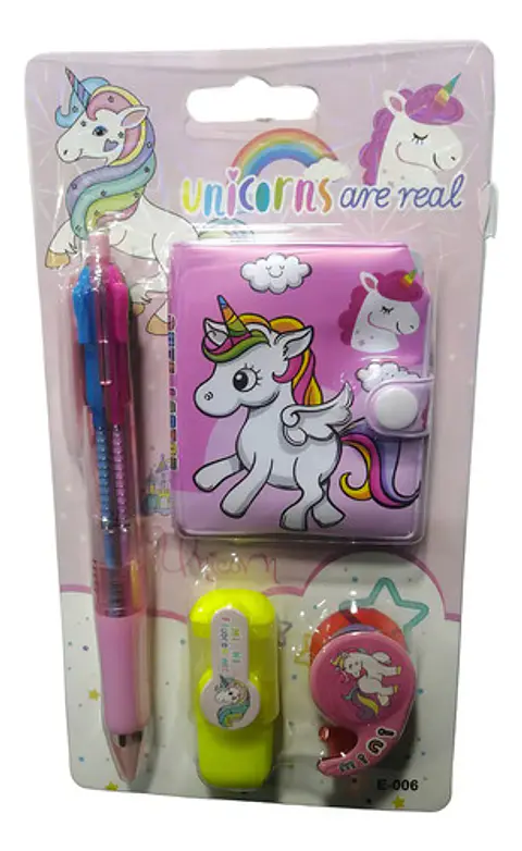 Mini Set De Escritorio Rosa Con Libreta, Esfero Y Cinta Adhesiva