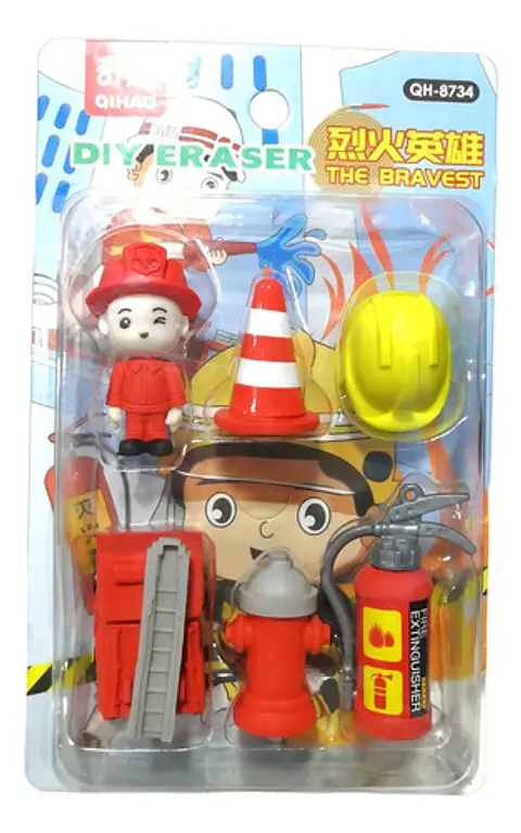 Goma Borrar Qihao Figuras Kawaii Animales Pack 6 Escolar Bombero