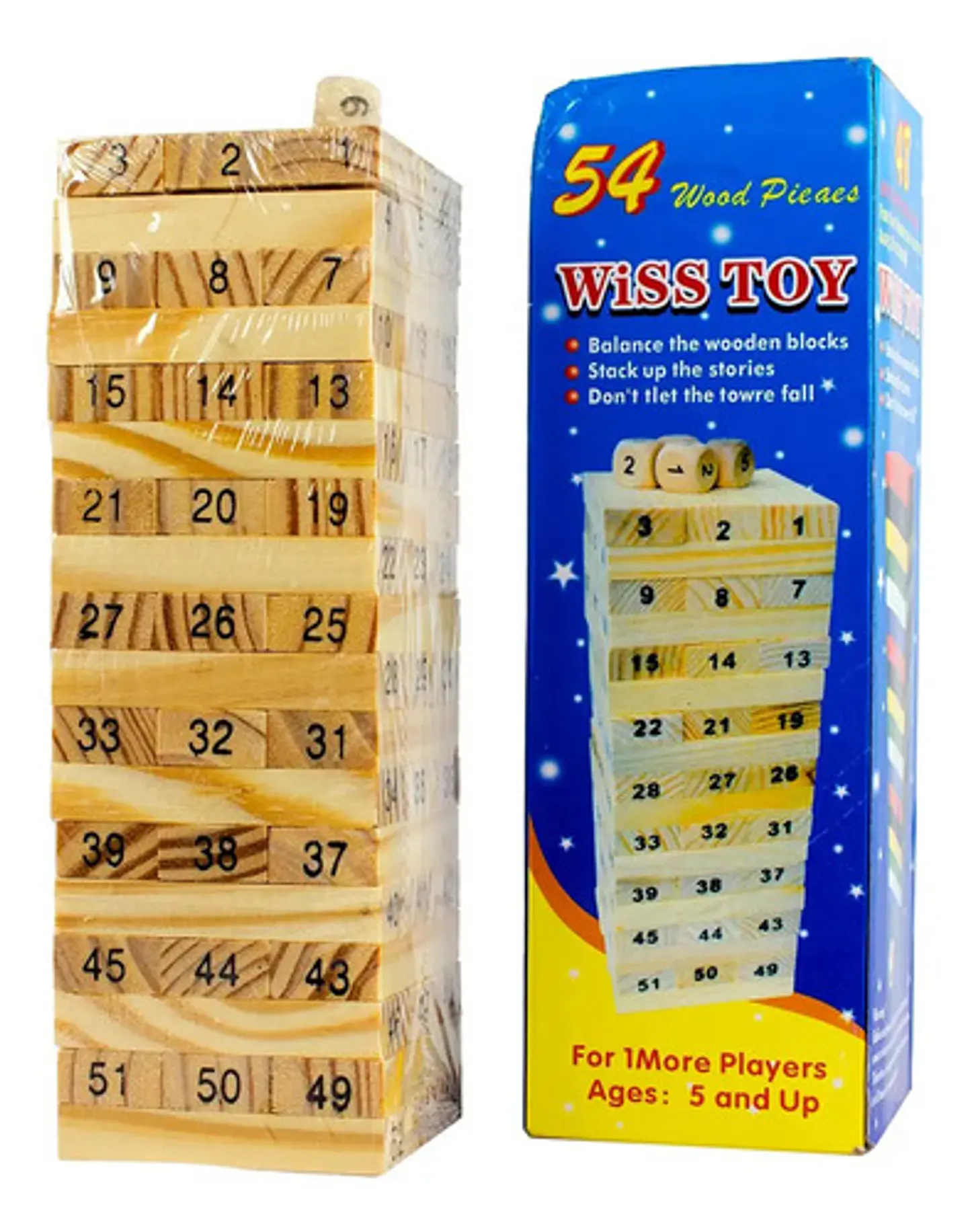 Juego Didáctico Torre Madera Numeros Bloques 54 Pz Dados 2