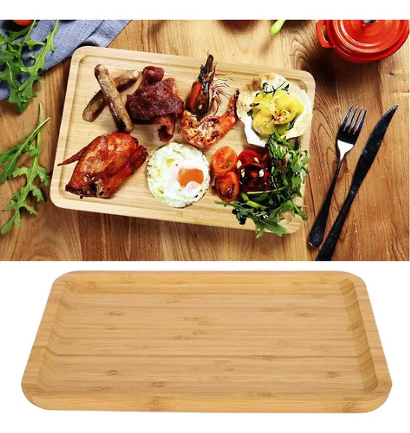 Bandeja De Bambú Segura Elegante Rectangular Para Servir Color Beige 2