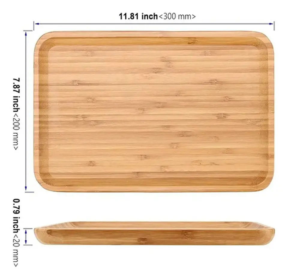 Bandeja De Bambú Segura Elegante Rectangular Para Servir Color Beige 3
