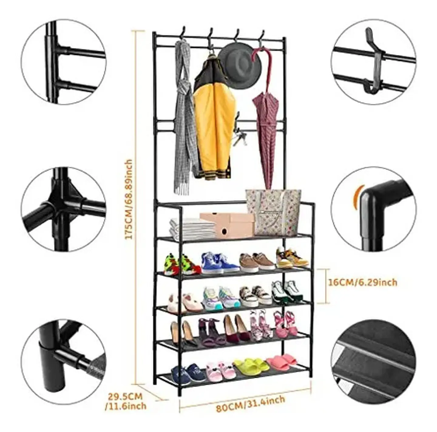 Gabinete Organizador de Calzado JO TM580 5 Niveles Metal Plástico Negro 4