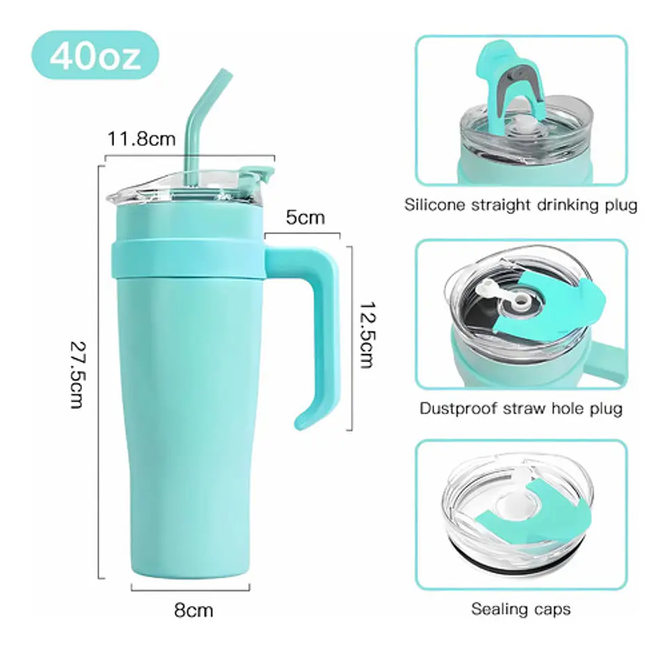 Vaso Térmico De 1.2 Lts Con Asa Y Tapa Con Pitillo Vasos 10
