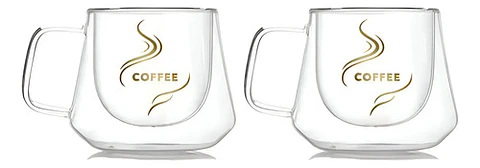 2 Tazas Café Doble Pared Borosilicato 200ml  Pocillo Termico